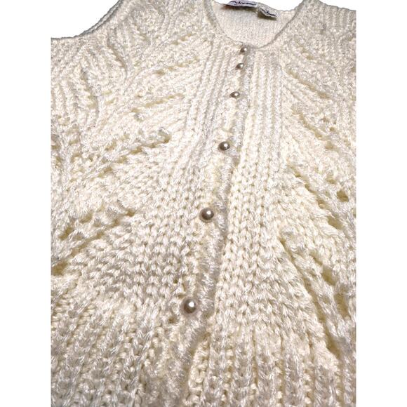 Vintage Nan Dorsey Hand-Knit Cream Vest W/ Pearl Buttons Size Small - Picture 8 of 11